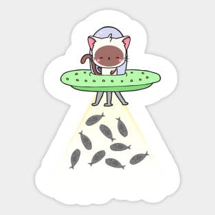 Funny white Cat is flying a spaceship Sticker